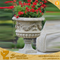 Outdoor White Stone Urn Flowerpot Hand Carved for hot sale